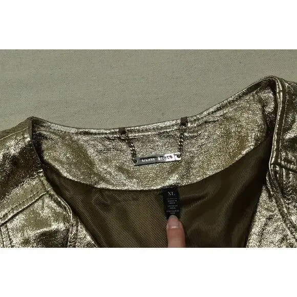 White House Black Market Champagne Metallic Leather Moto Jacket Size XL New - Picture 6 of 8